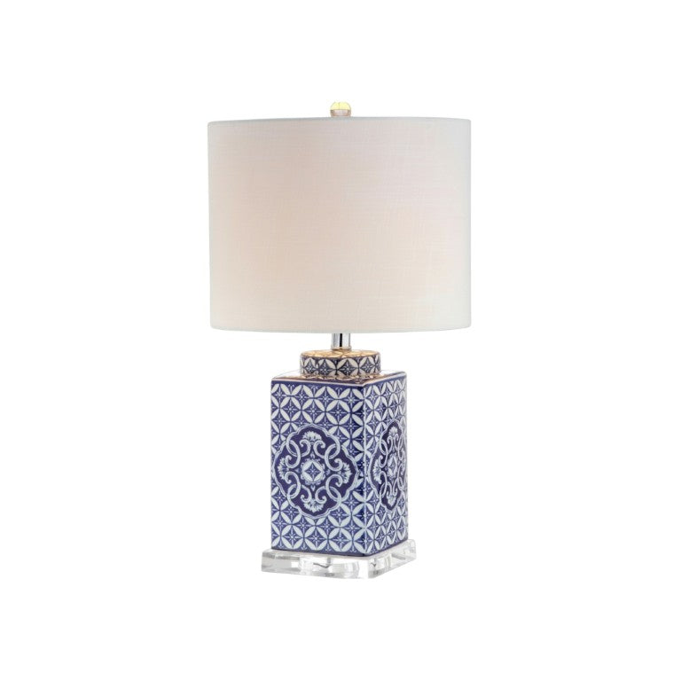 HomeRoots 23 Inch Clear Glass Table Lamp with Drum Shade for Modern Living Room Decor 715901
