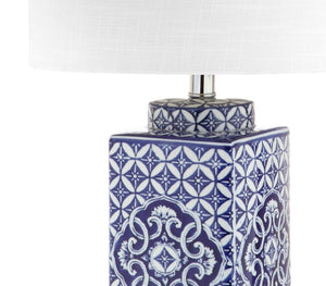 23 Inch Clear Glass Table Lamp with Drum Shade for Modern Living Room Decor