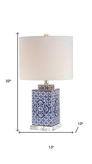 23 Inch Clear Glass Table Lamp with Drum Shade for Modern Living Room Decor