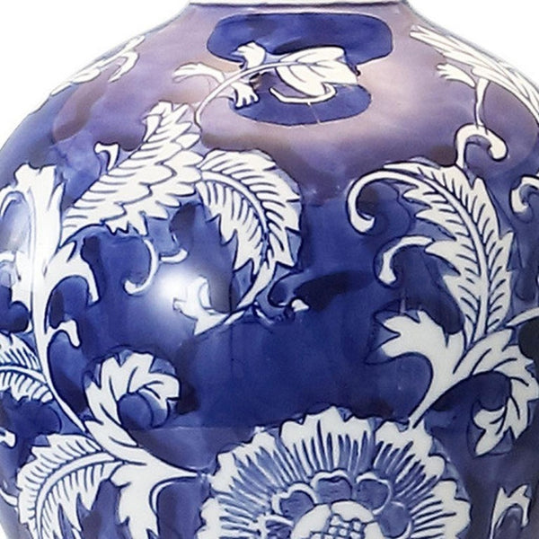 24 Inch Blue Gold White Ceramic Urn Table Lamp with Empire Shade for Bedside Decor