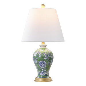 HomeRoots 24 Inch Urn Base Table Lamp with Empire Shade for Elegant Living Room Decor Green / Gold Linen / Iron 715908