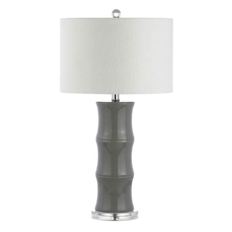 HomeRoots 27 Inch Gray Gourd Table Lamp with Clear Glass Base and Fabric Drum Shade for Bedroom 715915