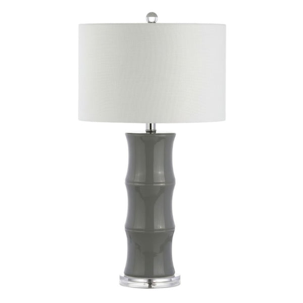 HomeRoots 27 Inch Gray Gourd Table Lamp with Clear Glass Base and Fabric Drum Shade for Bedroom 715915