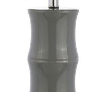 27 Inch Gray Gourd Table Lamp with Clear Glass Base and Fabric Drum Shade for Bedroom