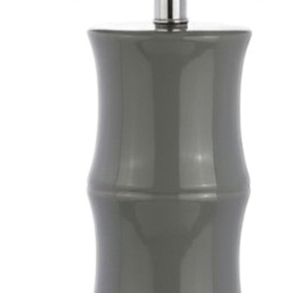 27 Inch Gray Gourd Table Lamp with Clear Glass Base and Fabric Drum Shade for Bedroom