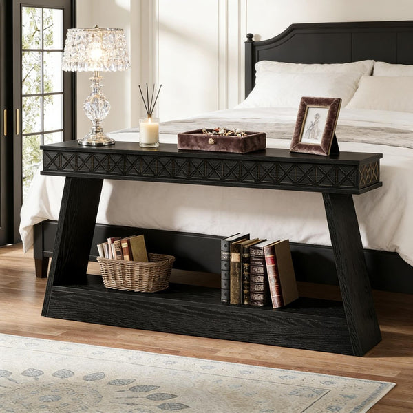 English Elm Hall Console Table Industrial Rustic Two Tier Wood Tone Metal Frame Entryway Sofa T3971P452900