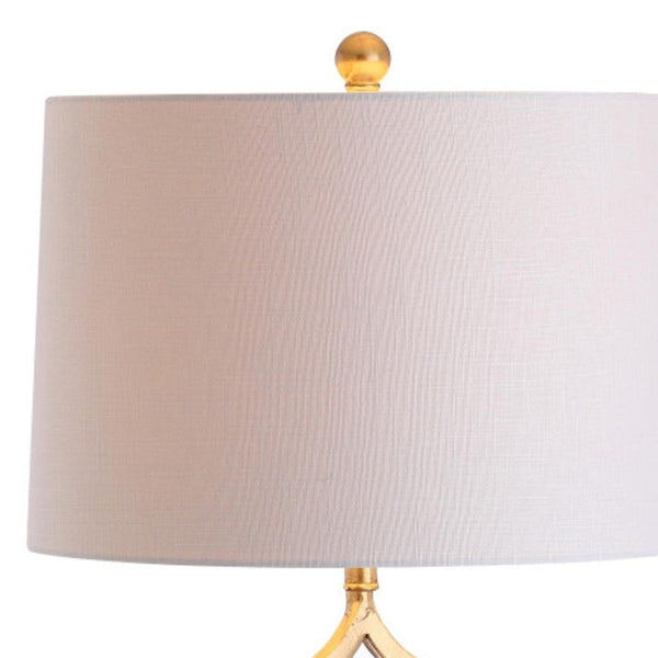 HomeRoots 33" Elegant White Table Lamp with Gray Linen Globe Shade - LED-Compatible for Soft Ambient Lighting 715930