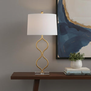 HomeRoots 33" Elegant White Table Lamp with Gray Linen Globe Shade - LED-Compatible for Soft Ambient Lighting 715930