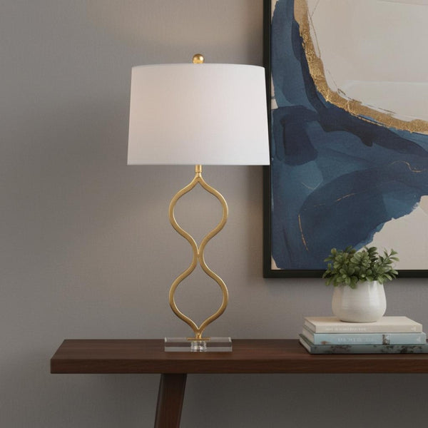 HomeRoots 33" Elegant White Table Lamp with Gray Linen Globe Shade - LED-Compatible for Soft Ambient Lighting 715930