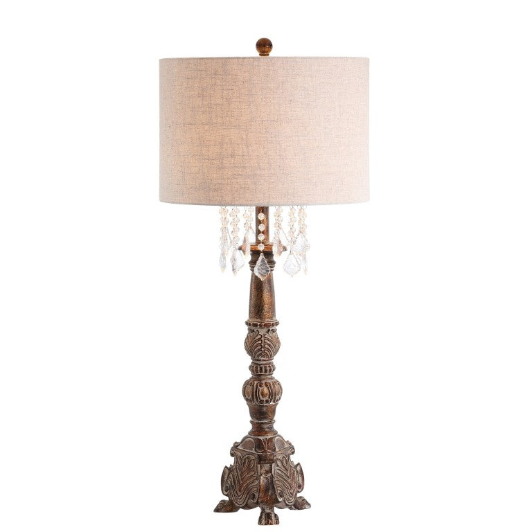 HomeRoots 34 Inch Brown Table Lamp with Drum Shade for Cozy Living Room Ambiance 715929
