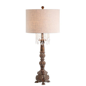 HomeRoots 34 Inch Brown Table Lamp with Drum Shade for Cozy Living Room Ambiance 715929