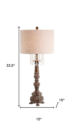 34 Inch Brown Table Lamp with Drum Shade for Cozy Living Room Ambiance