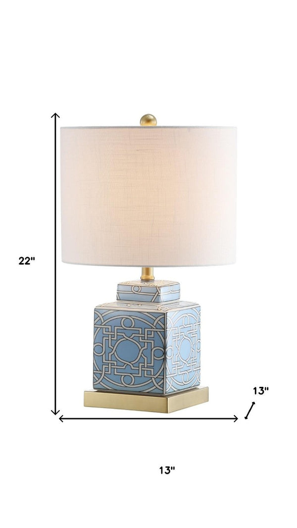 22 Inch Gold Square Table Lamp with Drum Shade Elegant Glam Lighting for Living Room