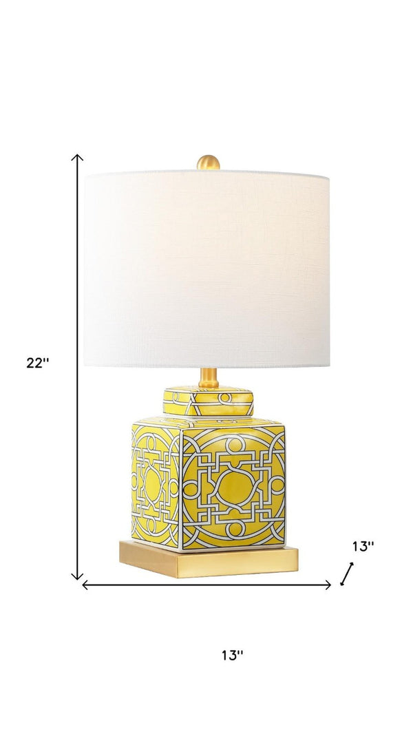 22 Inch Gold Square Table Lamp with Drum Shade Elegant Glam Lighting for Living Room