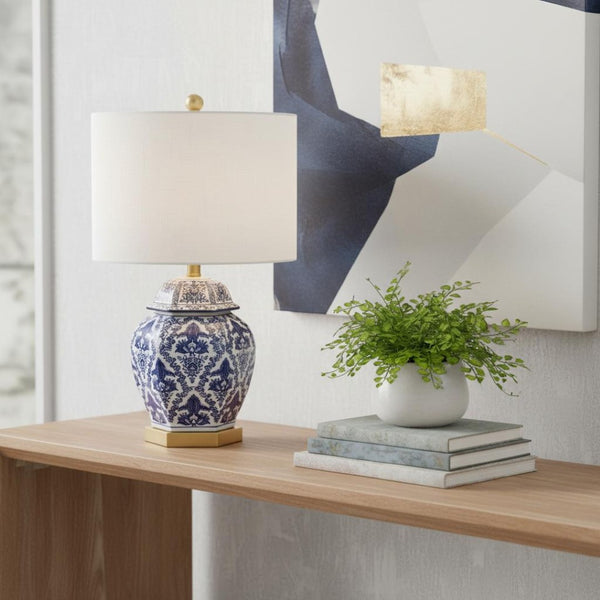 HomeRoots 28" Gold Contemporary Table Lamp with Linen Globe Shade - Chic Lighting for Home & Office Décor 715949