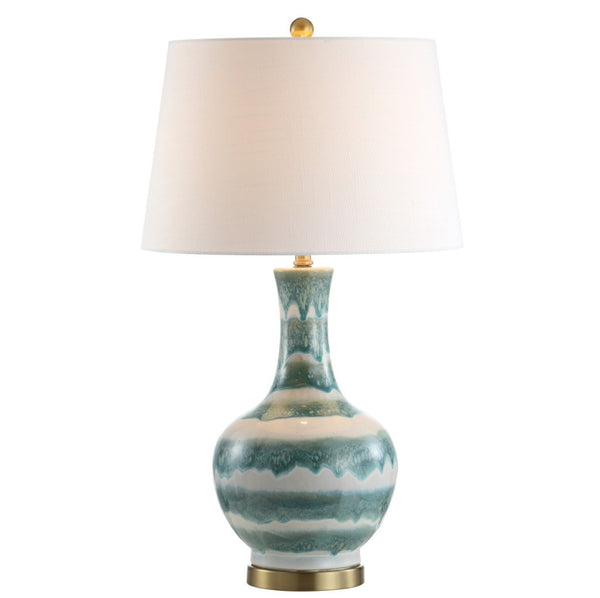 HomeRoots 29" Elegant White Table Lamp with Globe Linen Shade - Modern LED Accent Light for Home Decor 715952