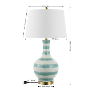HomeRoots 29" Elegant White Table Lamp with Globe Linen Shade - Modern LED Accent Light for Home Decor 715952