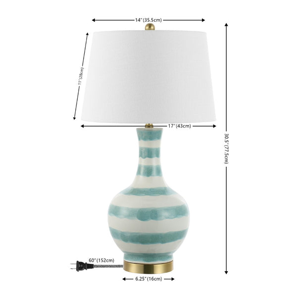 HomeRoots 29" Elegant White Table Lamp with Globe Linen Shade - Modern LED Accent Light for Home Decor 715952