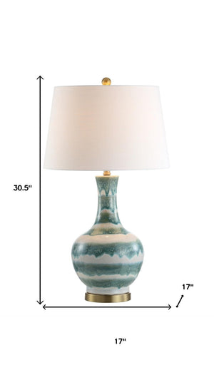 HomeRoots 29" Elegant White Table Lamp with Globe Linen Shade - Modern LED Accent Light for Home Decor 715952