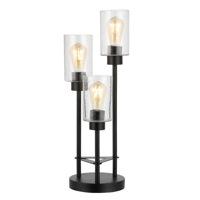 HomeRoots 21 Inch Black Three Bulb Cylinder Shade Table Lamp for Modern Living Room Decor 715957