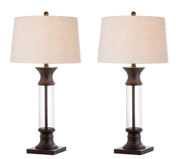 HomeRoots Set of Two Bronze Empire Shade Table Lamps for Classic Living Room Ambiance 715959