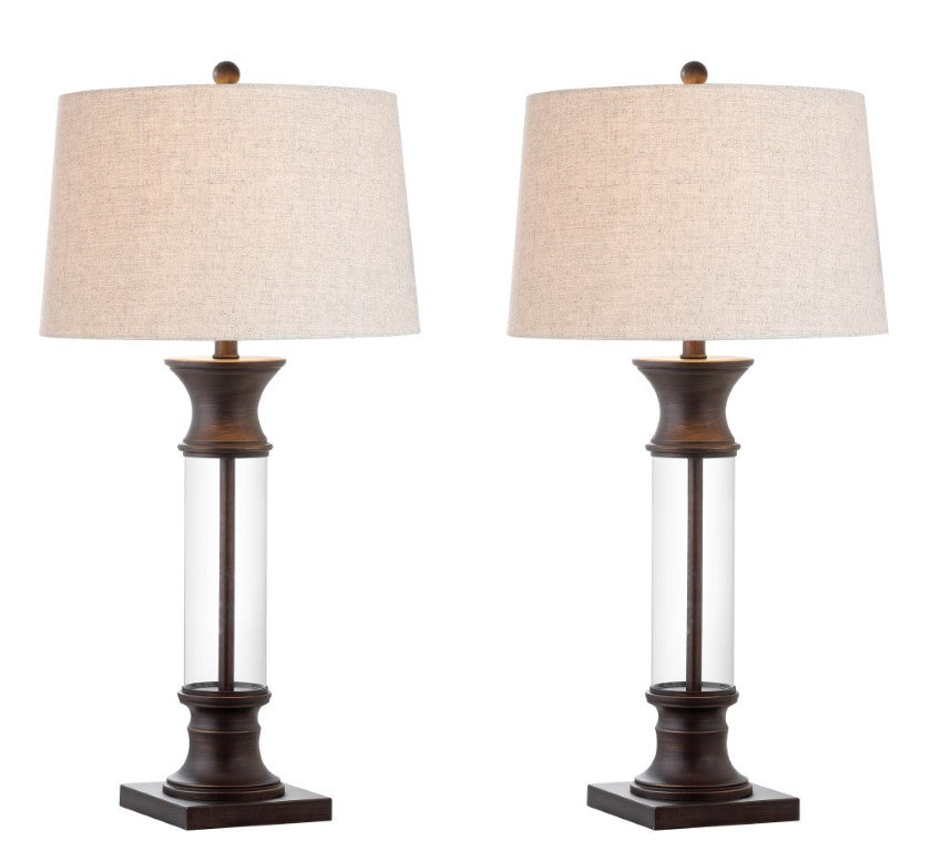 HomeRoots Set of Two Bronze Empire Shade Table Lamps for Classic Living Room Ambiance 715959