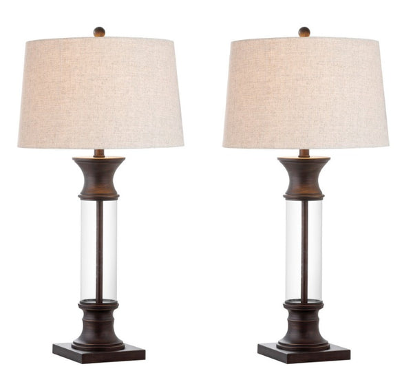 Set of Two Bronze Empire Shade Table Lamps for Classic Living Room Ambiance
