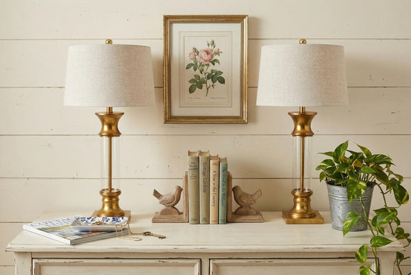 Set of Two 32 Inch Novelty Table Lamps with Elegant Drum Shades for Stylish Home Decor Accents
