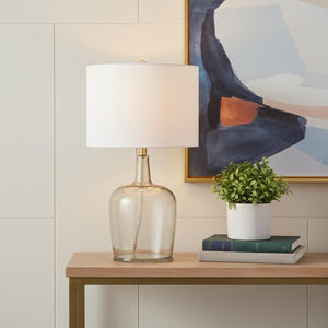 HomeRoots 21" Clear Novelty LED Table Lamp with Elegant Drum Shade – Modern Design for Any Room Decor 715965