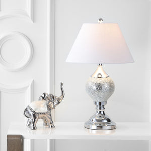 HomeRoots 27" Sleek Silver Table Lamp with Linen Drum Shade - Stylish LED Accent for Home & Office Use 715967