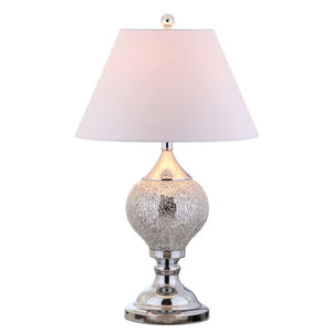 HomeRoots 27" Sleek Silver Table Lamp with Linen Drum Shade - Stylish LED Accent for Home & Office Use 715967