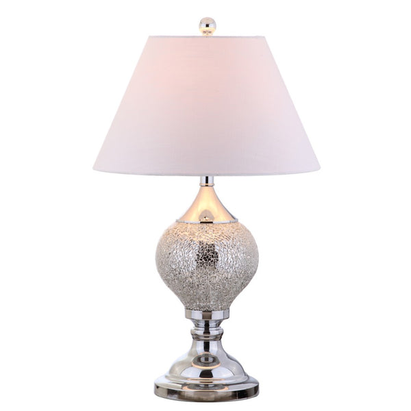 HomeRoots 27" Sleek Silver Table Lamp with Linen Drum Shade - Stylish LED Accent for Home & Office Use 715967