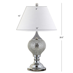 HomeRoots 27" Sleek Silver Table Lamp with Linen Drum Shade - Stylish LED Accent for Home & Office Use 715967