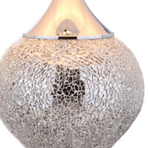 HomeRoots 27" Sleek Silver Table Lamp with Linen Drum Shade - Stylish LED Accent for Home & Office Use 715967