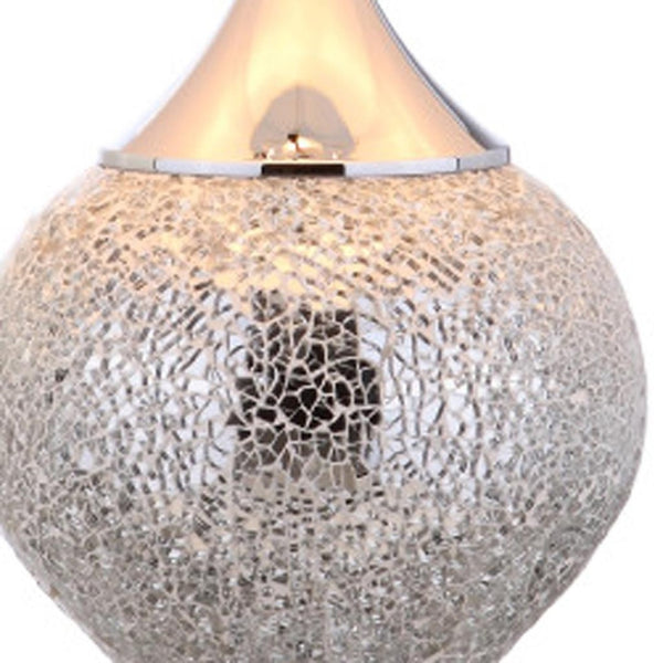 HomeRoots 27" Sleek Silver Table Lamp with Linen Drum Shade - Stylish LED Accent for Home & Office Use 715967