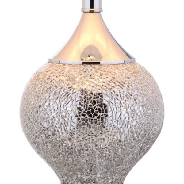 HomeRoots 27" Sleek Silver Table Lamp with Linen Drum Shade - Stylish LED Accent for Home & Office Use 715967