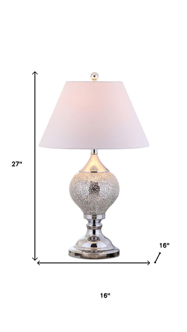 HomeRoots 27" Sleek Silver Table Lamp with Linen Drum Shade - Stylish LED Accent for Home & Office Use 715967