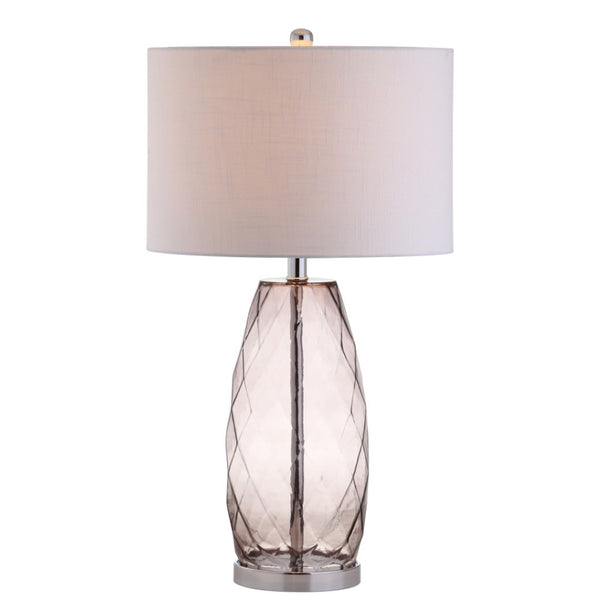 HomeRoots 27" Modern Silver Table Lamp with White Linen Drum Shade - LED Compatible, Stylish Illumination for Home 715968