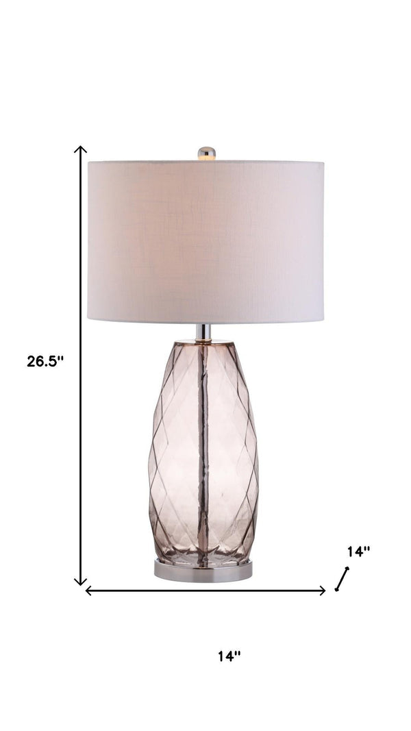HomeRoots 27" Modern Silver Table Lamp with White Linen Drum Shade - LED Compatible, Stylish Illumination for Home 715968
