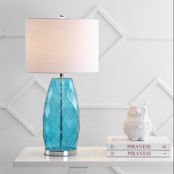 HomeRoots 19" Clear Table Lamp LED - Modern Crystal Base with White Drum Shade for Elegant Ambient Lighting 715969