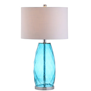 HomeRoots 19" Clear Table Lamp LED - Modern Crystal Base with White Drum Shade for Elegant Ambient Lighting 715969