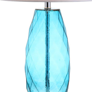 HomeRoots 19" Clear Table Lamp LED - Modern Crystal Base with White Drum Shade for Elegant Ambient Lighting 715969