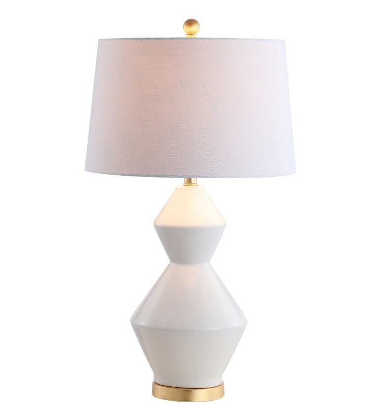 HomeRoots 29 Inch White Gold Drum Shade Table Lamp Elegant Glam Accent for Bedroom Nightstand 715970