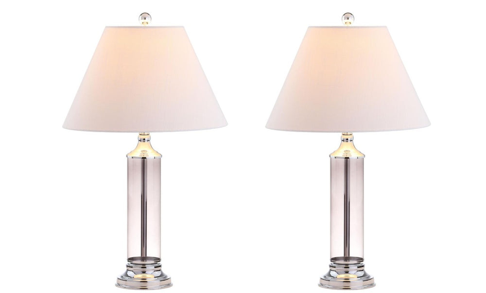 HomeRoots Set of Two Silver Finish Table Lamps with Empire Shades for Elegant Home Decor 715973