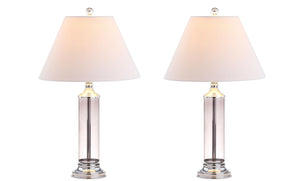 HomeRoots Set of Two Silver Finish Table Lamps with Empire Shades for Elegant Home Decor 715973
