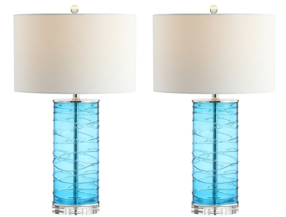 HomeRoots Set of Two Turquoise Accent Table Lamps with Drum Shades for Stylish Living Spaces 715975