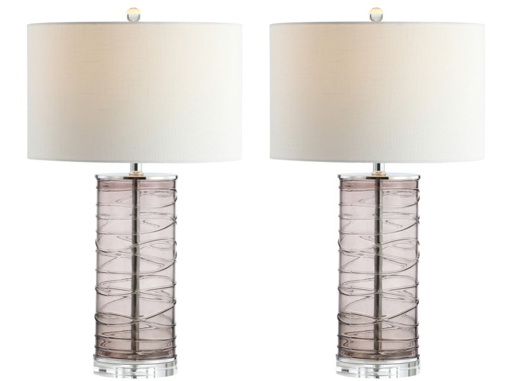 HomeRoots Set of Two Mauve Table Lamps Featuring Elegant Drum Shades for Bedroom Ambiance 715977