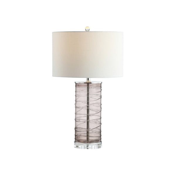 Set of Two Mauve Table Lamps Featuring Elegant Drum Shades for Bedroom Ambiance