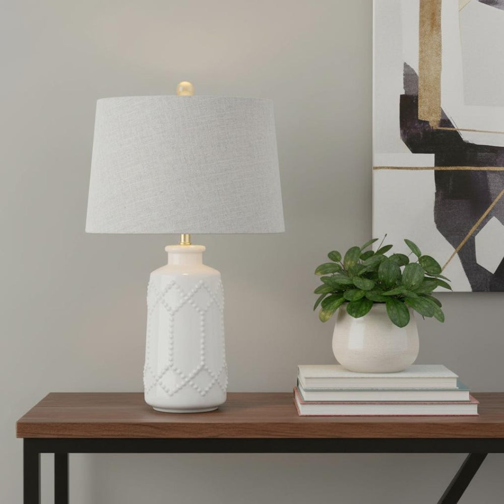 HomeRoots 23" Clear Novelty Table Lamp - Contemporary Drum Shade for Stylish Ambiance in Any Room Decor 715980