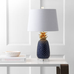 HomeRoots 23" Clear Table Lamp with Elegant White Drum Shade - Modern Design for Soft Ambient Lighting 715981